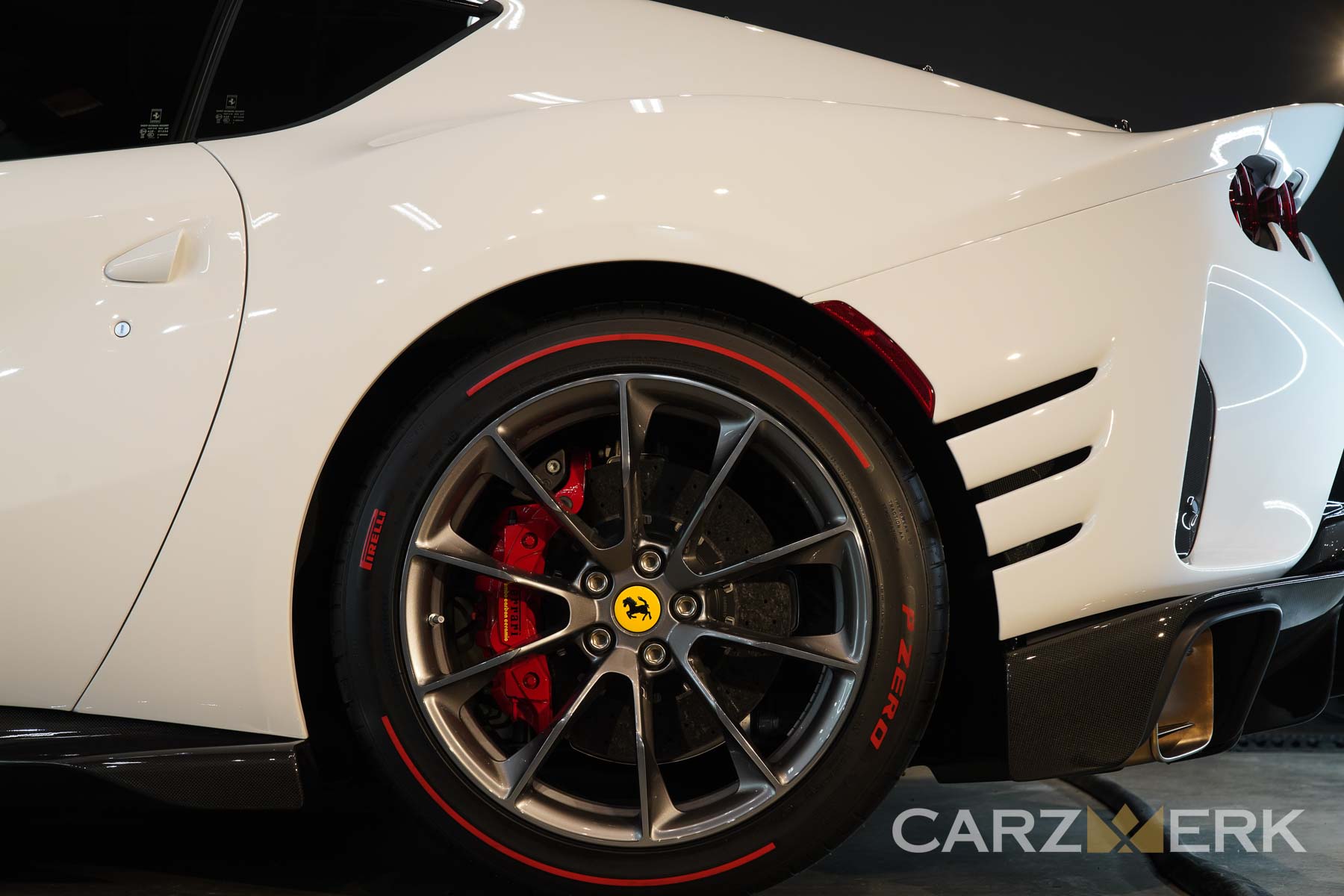2022 Ferrari 812 Competizione - Bianco Cervino - Rear Wheel with Red Brake Caliper - Side Shot