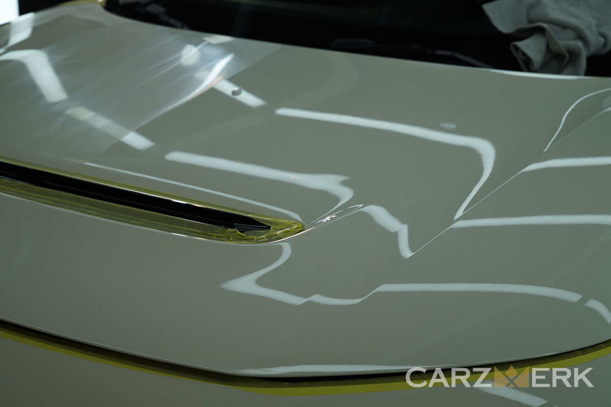 2022 Honda CTR Civic Type R - Championship White Clearcoat NH-0 - Paint Correction Process - Hood - with Kamoi Masking Tape