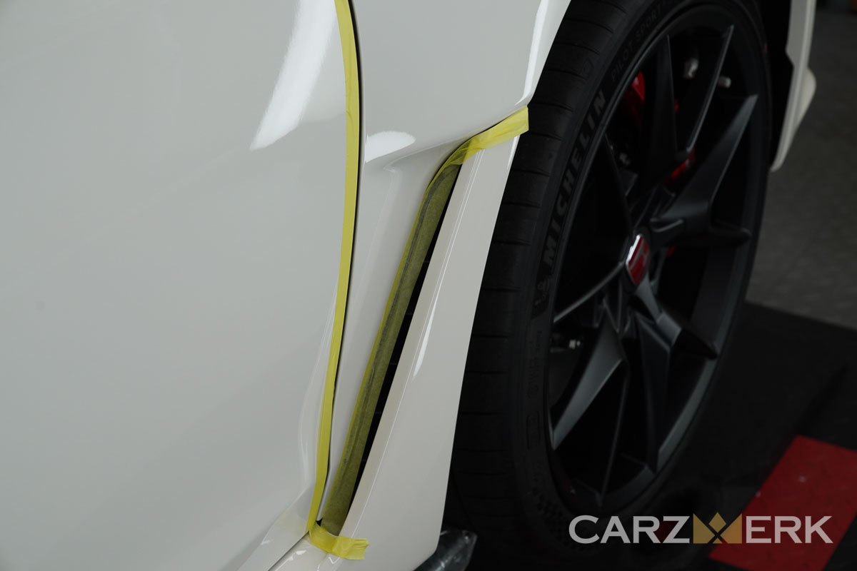 2022 Honda CTR Civic Type R - Championship White Clearcoat NH-0 - Paint Correction Process - Lower Fender - with Kamoi Masking Tape