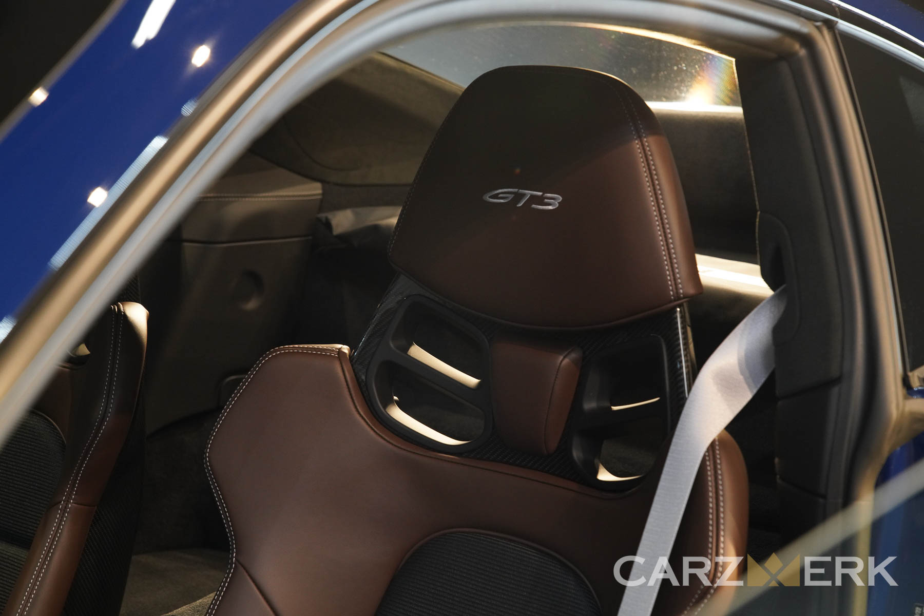 2023 Porsche 911 GT3 Touring PTS CXX Interior - Truffle Brown and Black Leather Seat with GT3 Logo