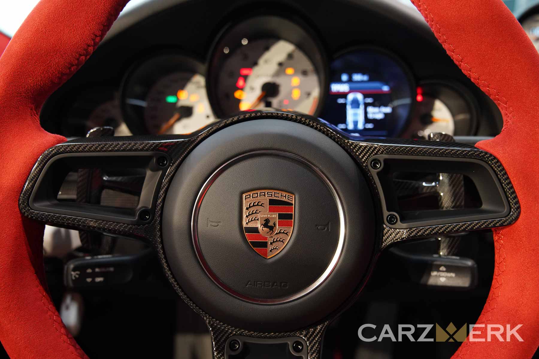 2018 Porsche GT2RS - White C9A - Interior - Red Alcantara Steering wheel - Carbon Fiber Insert