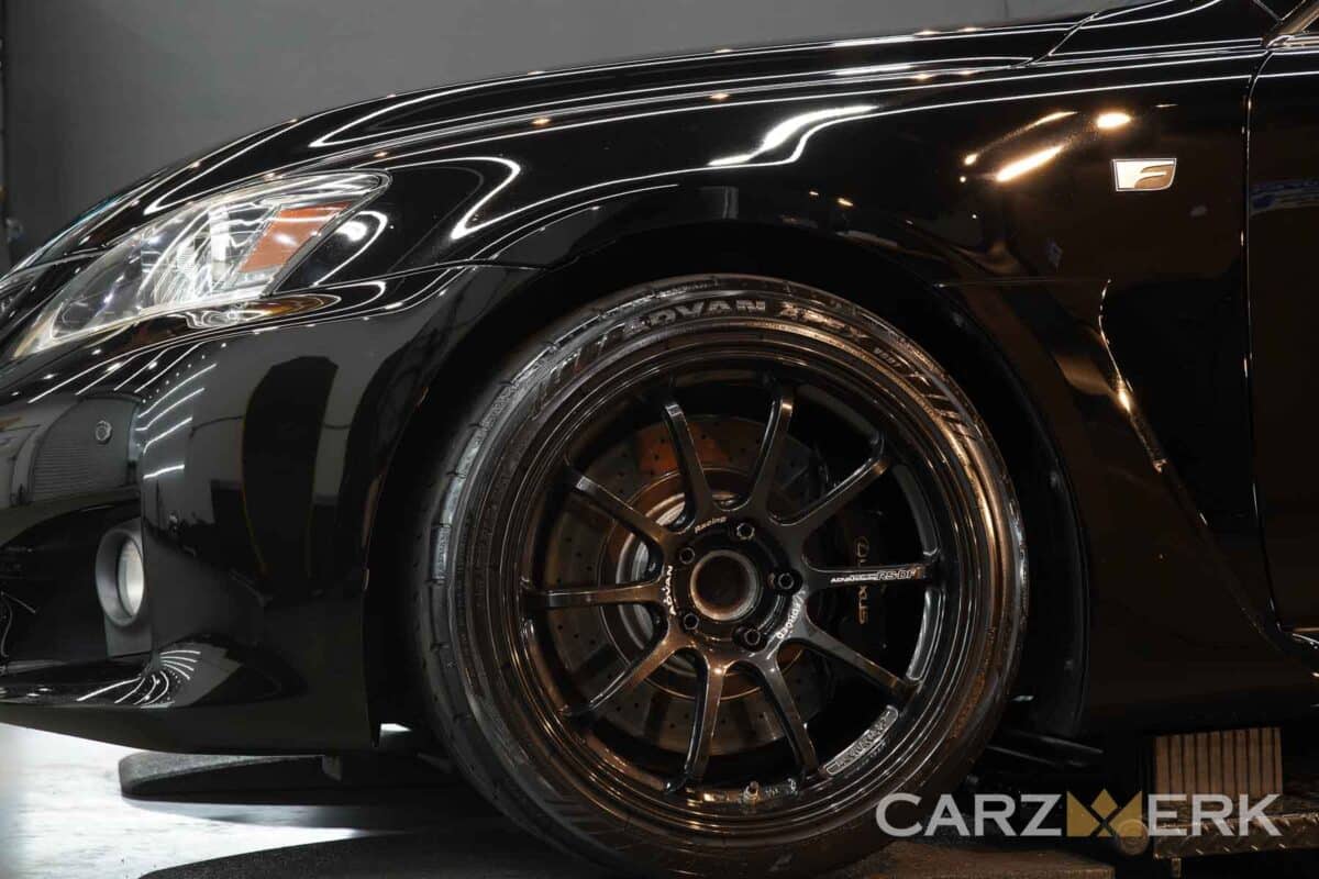 2013 Lexus ISF - Obsidian Black - Advan Apex Tires with Advan RS-DF Wheels - Front Wheels - Side Shot