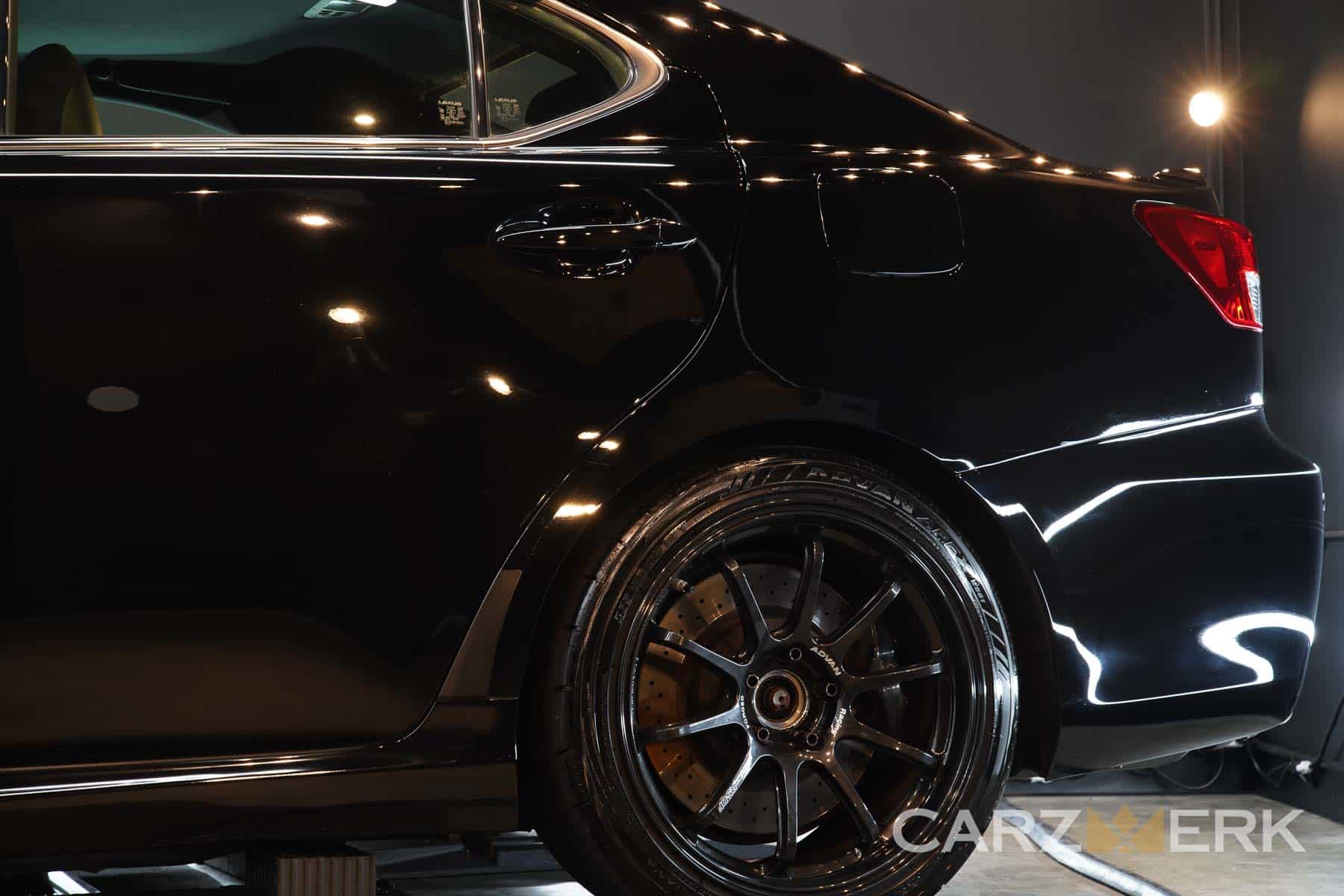 Lexus ISF Black Obsidian Black with Advan RS-DF Rear wheels and Yokohama Advan Apex Tires