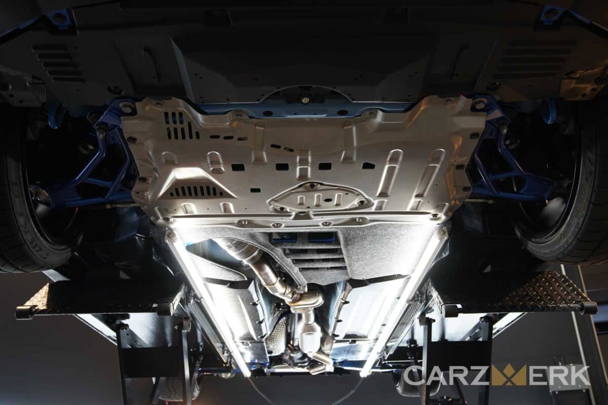2022 Toyota GR86 Neptune Blue - ZN8 - Undercarriage after dry ice detailing - Showing Cusco Parts