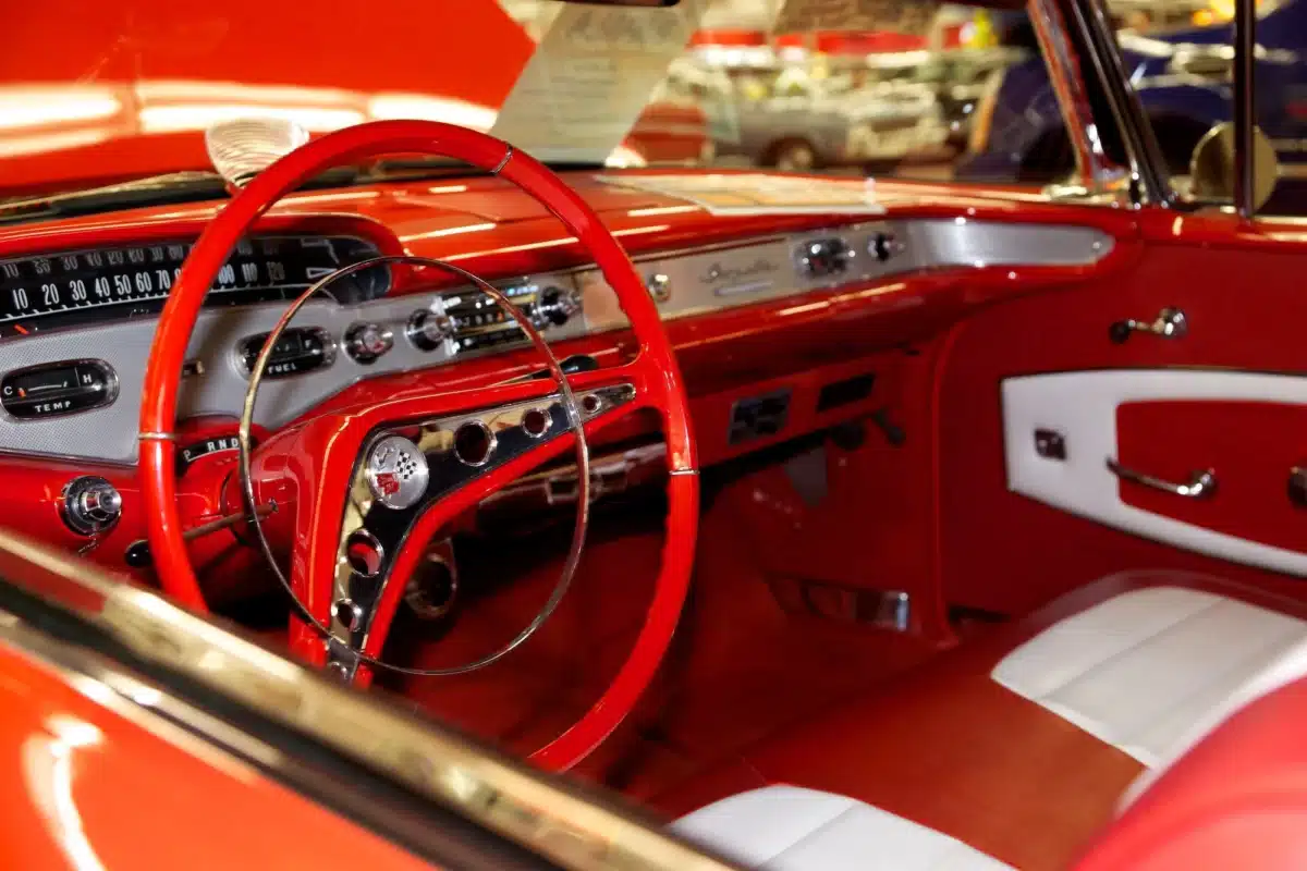 A red and white 58 Impala interior, like the car from American Graffiti. 